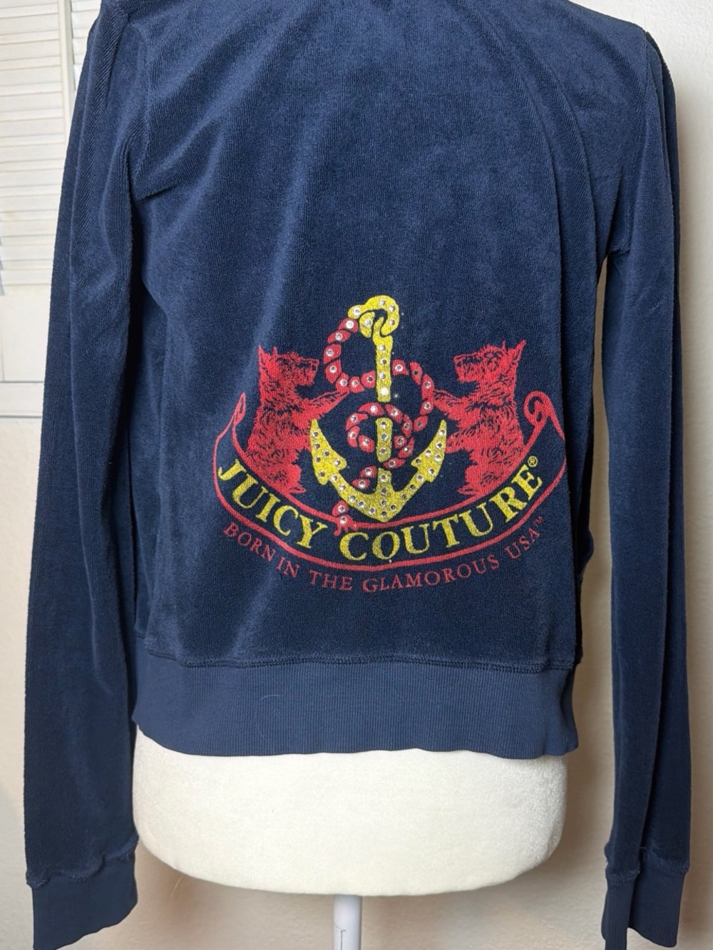 Juicy Couture Navy Blue Anchor Sailor Crest Terry Cloth Hoodie